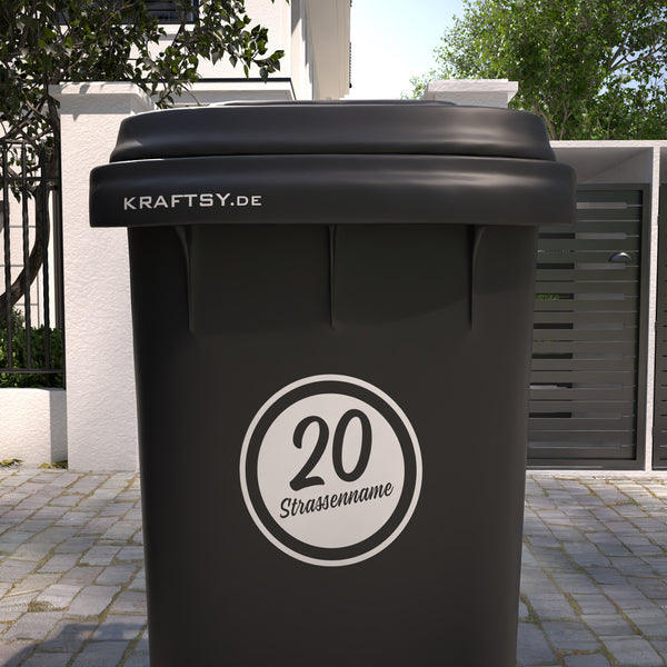 Mülltonnenaufkleber - Hausnummer und Straßenname in Kreisform