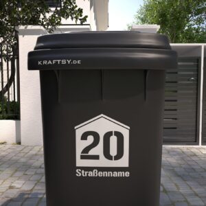 Mülltonne mit haus motiv Straßenname und hausnummer Aufkleber vorne