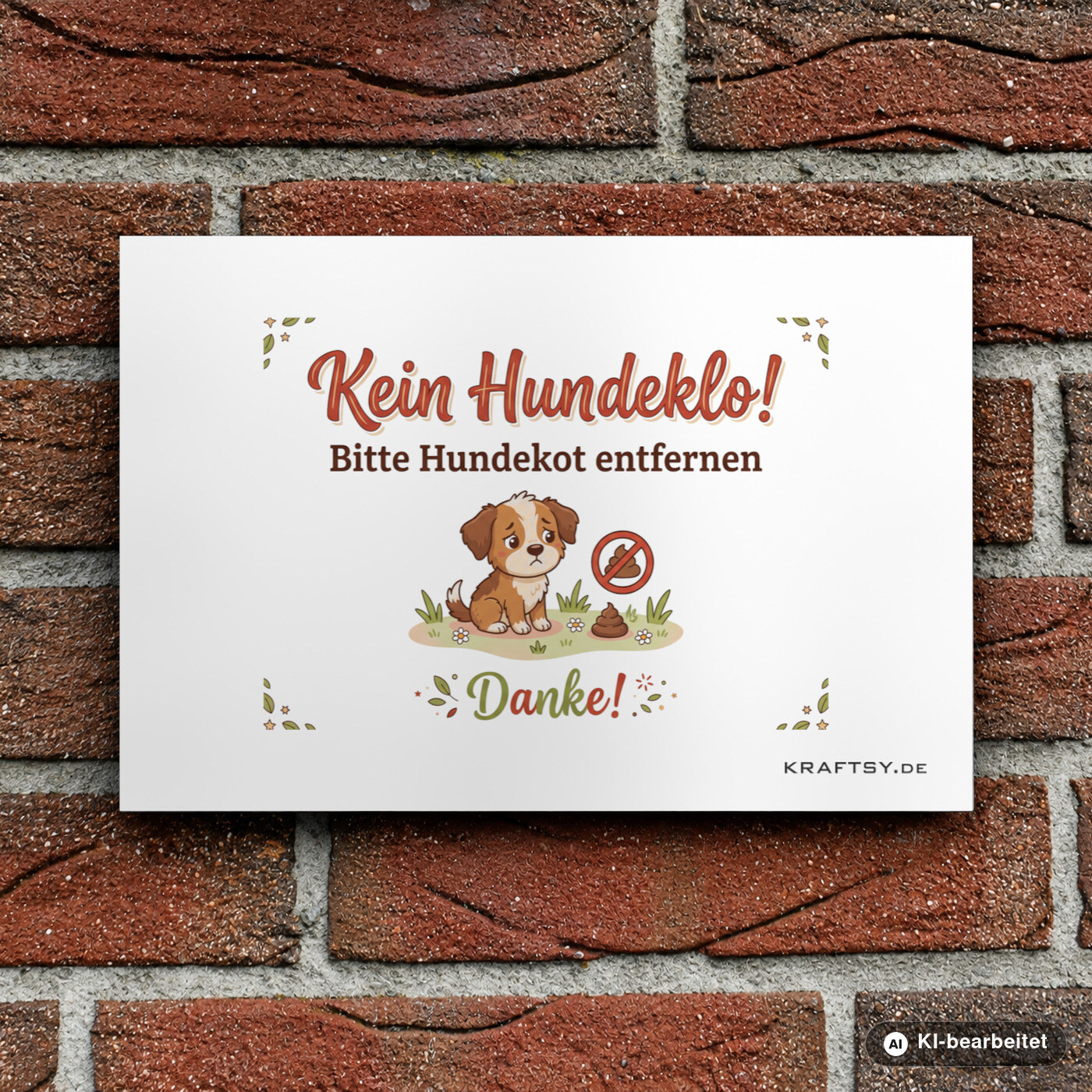 Schild Kein Hundeklo auf weißer Aluminium-Verbundplatte, verdeckt montiert, schwebend, an einer Hauswand