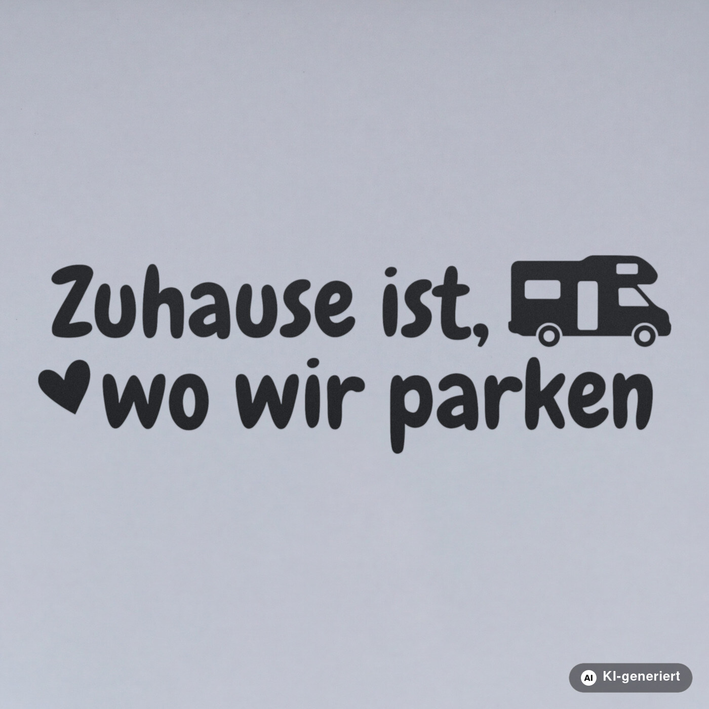 Nahaufnahme: Wohnmobil Aufkleber Zuhause ist, wo wir parken aus mattschwarzer Folie, ohne Hintergrund (Mit KI erstellt)